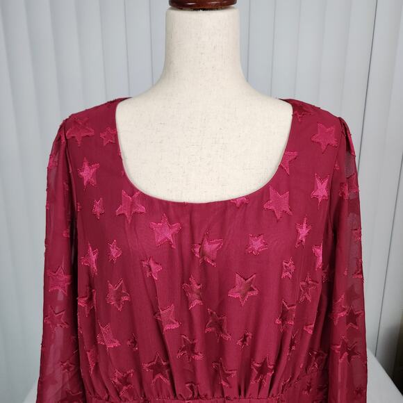 Torrid Midi Clip Dot Chiffon Tiered Dress Beaujolais Burgundy Plus Size 2X New - Picture 5 of 14